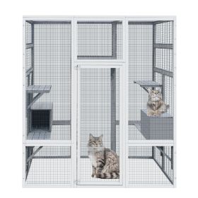 62.6" Outdoor Wooden Cat House Large Catio, Solid Wood Cat Cage Shelter Enclosure Playpen with Anti-UV& Waterproof, 7 Platforms and 2 Resting Boxes